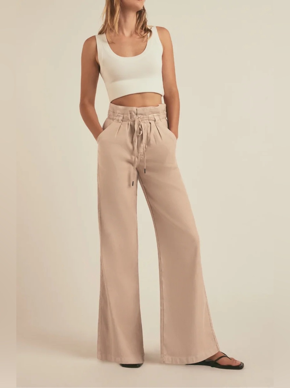 Favorite Daughter Josephine Wide Leg Trousers Pants Warm Sand Small Drawstring